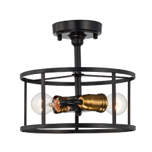  LIT2441BK-GD - 11" 2x60 W Semi-Flush Mount in Black finish with Gold Socket Rings