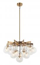  C38116AG - 16 LT 32" DIAM "BULBUS" AGED GOLD/CEILING CLEAR GLASS CHANDELIER LED G9 LED 10W