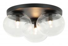  X38103MB - 3 LT 16"DIA "BULBUS" MATTE BLACK CEILING MOUNT / CLEAR GLASS G9 LED 10W