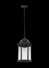 Generation Lighting  6238701-12 - Sevier traditional 1-light outdoor exterior ceiling hanging pendant in black finish with clear glass