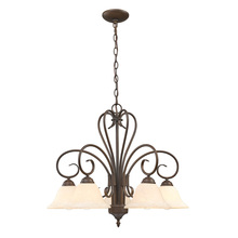  8606-D5 RBZ-TEA - Homestead 5 Light Nook Chandelier in Rubbed Bronze with Tea Stone Glass