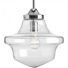  P5138-15 - One Light Polished Chrome Clear Seeded Light Seeded Glass School House Pendant