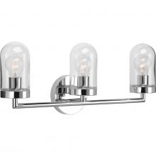  P300176-015 - Signal Collection Three-Light Polished Chrome Clear Glass Coastal Bath Vanity Light