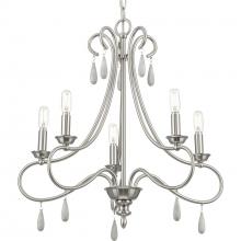  P400267-009 - Vinings Collection Five-Light Brushed Nickel and Grey Washed Oak Chandelier Light