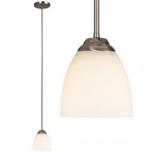  913024BN - Mini-Pendant  w/6",12",18" Extension Rods - Brushed Nickel with Satin White Glass