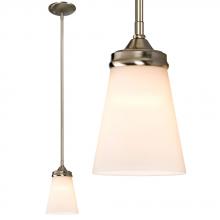  ES910754BN - Mini Pendant - in Brushed Nickel finish with White Glass, includes 6", 12" & 18" Extensi