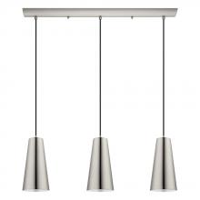 Elgo 201531A - 3 LT Linear Pendant w/ Matte Nickel Finish & Matte Nickel Cone Shaped Metal Shades
