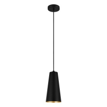 Elgo 204365A - 1 LT Mini Pendant w/ Black Finish & Black w/ White Interior Metal Cone Shaped Metal Shade