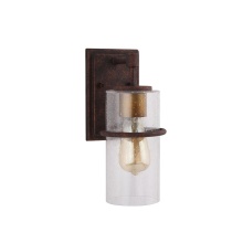 Elgo 204543A - 1 LT Outdoor Wall Light w/ Rust Color Finish w/ Gold accent & Clear Seeded Glass
