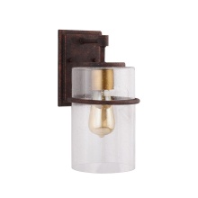 Elgo 204544A - 1 LT Outdoor Wall Light w/ Rust Color Finish w/ Gold accent & Clear Seeded Glass