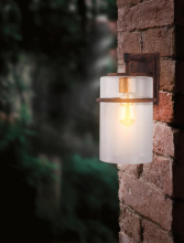 Elgo 204545A - 1 LT Outdoor Wall Light w/ Rust Color Finish w/ Gold accent & Clear Seeded Glass