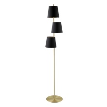 Elgo 205302A - 3 LT Floor Lamp, Brushed Brass Finish & Black w/ Gold Interior Shades