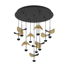 Elgo 205804A - 10 LT Integrated LED Cascade Ceiling Light w/ Black Finish & Black & Gold Leaf Shades