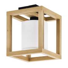 Elgo 390097A - 1 LT Ceiling Light w/ Black Finish & Natural Wood Frame Surrounding a White Fabric Shade