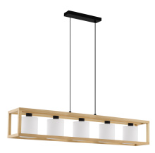 Elgo 390102A - 5 LT Linear Pendant w/ Natural Wood Open Frame & White Fabric Shades