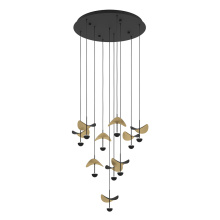 Elgo 390339A - 10 LT Integrated LED Cascade Pendant w/ Black Finish & Black & Gold Leaf Shades