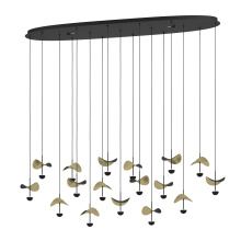 Elgo 390343A - 17 LT Linear Pendant w/ Black Finish & Black & Gold Leaf Shades