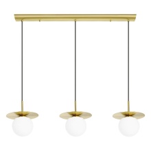 Elgo 39953A - 3 LT Linear Pendant w/ Brushed Brass Finish & White Opal Glass Shades