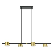 Elgo 39985A - 4 LT Linear Pendant w/ Black Finish & Brass & White Metal Shades