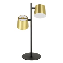 Elgo 39986A - 2 LT Table Lamp w/ Black Finish & Brass w/ White Interior Metal Shades