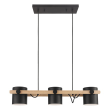 Elgo 43045A - 3 LT Linear Pendant w/ a Black & Wood Finish & Metal Black Shades
