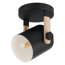 Elgo 43046A - 1 LT Ceiling Light w/ Black & Wood Finish & Black w/ White Interior Metal Shade