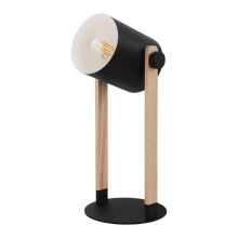 Elgo 43047A - 1 LT Table Lamp w/ Black & Wood Finish & Black w/ White Shade