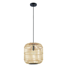 Elgo 43216A - 1 LT Pendant w/ Black Finish & Open Frame Natural Wood Shade