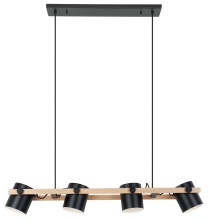 Elgo 43424A - 4 LT Linear Pendant w/ Black & Wood Finish & Black w/ White Shades