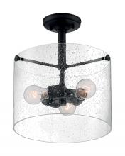  60/7288 - Bransel - 3 Light Semi-Flush with Seeded Glass - Matte Black Finish